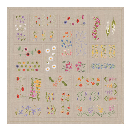 Bonheur des Dames, kit nappe Fleurs aspect patchwork lin naturel (BD6030)