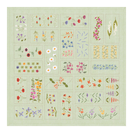 Bonheur des Dames, kit nappe fleurs aspect patchwork lin vert (BD6030V)