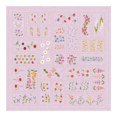 Bonheur des Dames, kit nappe fleurs aspect patchwork lin violet (BD6030B)