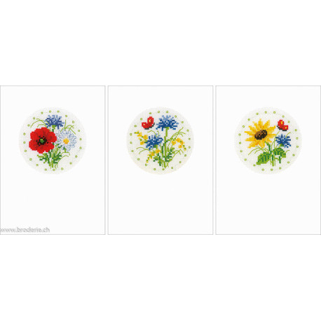 Vervaco, Kit 3 cartes de voeux Fleurs des champs (PN0021466)