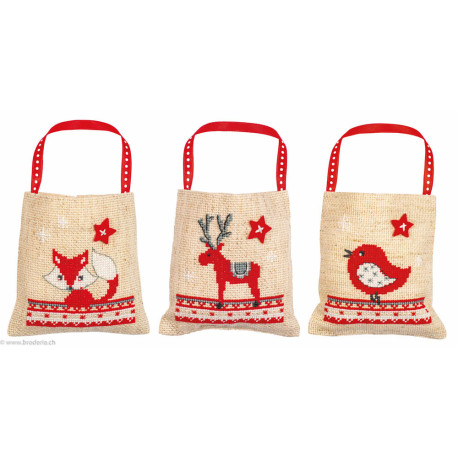 Vervaco, Kit 3 sachet cadeau Animaux de Noël (PN0196915)