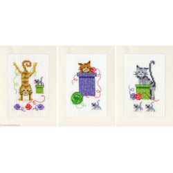 Vervaco, Kit carte de voeux Chats ludiques lot de 3 (PN0145206)