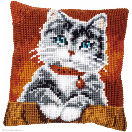 Vervaco, kit coussin chat tigré gris avec collier (PN0155353)