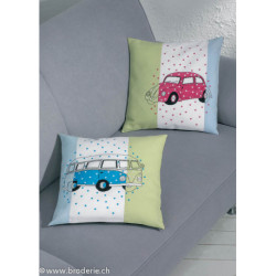 Permin, Kit coussin fleurs VW bus bleu (PE83-4327)