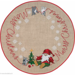 Permin, kit imprimé nappe de Noël lutins et Merry Chrristmas (PE42-0609)