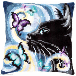 Vervaco, kit coussin Tête de chat noir et papillions (PN0149061)