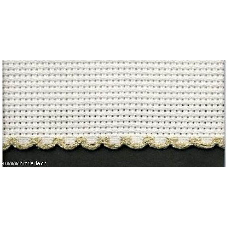 Zweigart, bande à broder 10cm blanc bord. Doré (56 pts) (7195-181)