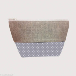 Bonheur des Dames, pochette lin/coton enduit gris Pois (BDTCE20)