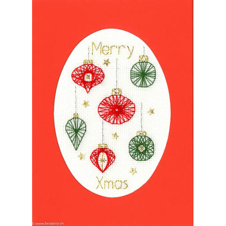 Bothy Threads, kit carte de voeux Christmas Baubles (BOXMAS42)