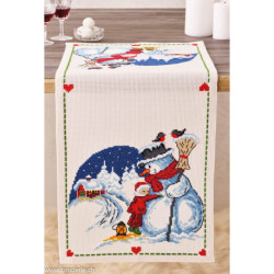 Permin, kit facile chemin de table Snowman gets a hug (PE68-4207)