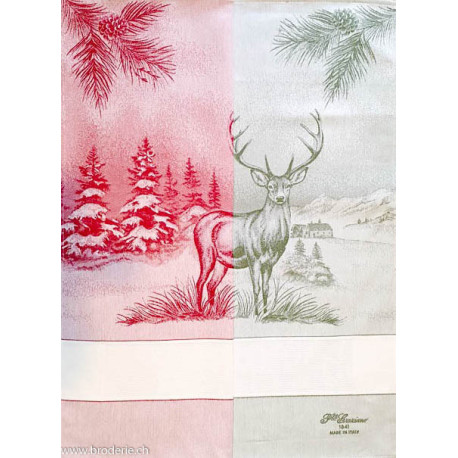 Graziano, Linge de cuisine Cerf dans la forêt, rouge-rosé (CU6401)