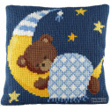 Pako, kit coussin au point de croix Ourson dans la lune, bleu (PA003.272)