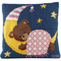 Pako, kit coussin au point de croix Ourson dans la lune, rose (PA003.271)